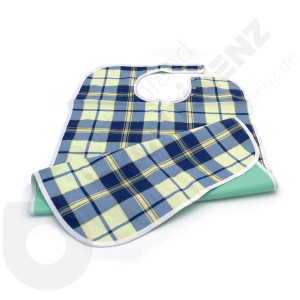 Waterproof, Washable Bib With Blue/Yellow Tartan Pattern