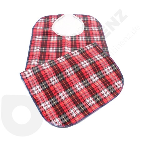 Waterproof, Washable Bib With Red Tartan Pattern