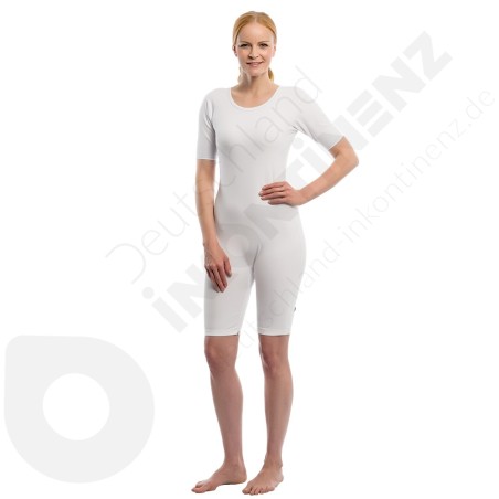 Suprima Short-Sleeves White Bodysuit with Zipper - LARGE